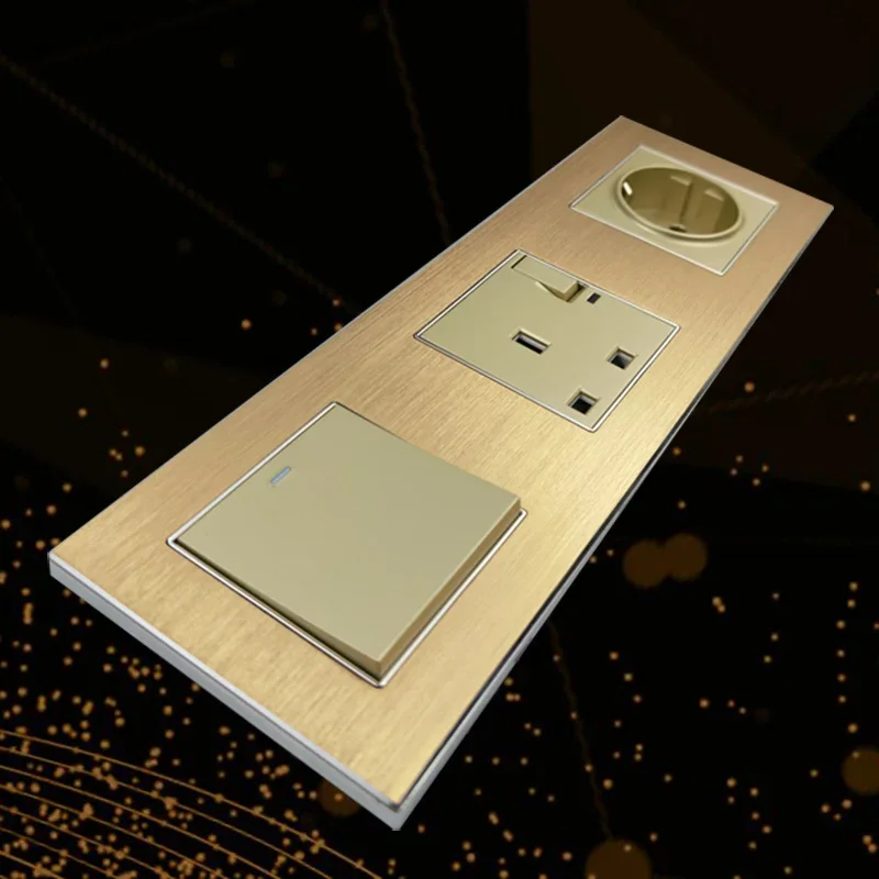Metal Frame DIY Gold Wall Socket Free Combination Wallpad UK EU Socket USB TV DATA Audio Outlet Plug