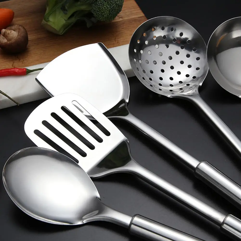 5Pcs Kitchen Cooking Utensils Set 304 Stainless Steel Practical Spatula Kitchen Utensil Set Cooking Tool Washable Spoons Utensil