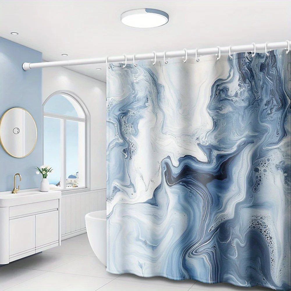 Blue Marble Shower Curtain, Abstract Fluid Art Print Waterproof Bathroom Decor, Modern Luxury Home Bath Screen