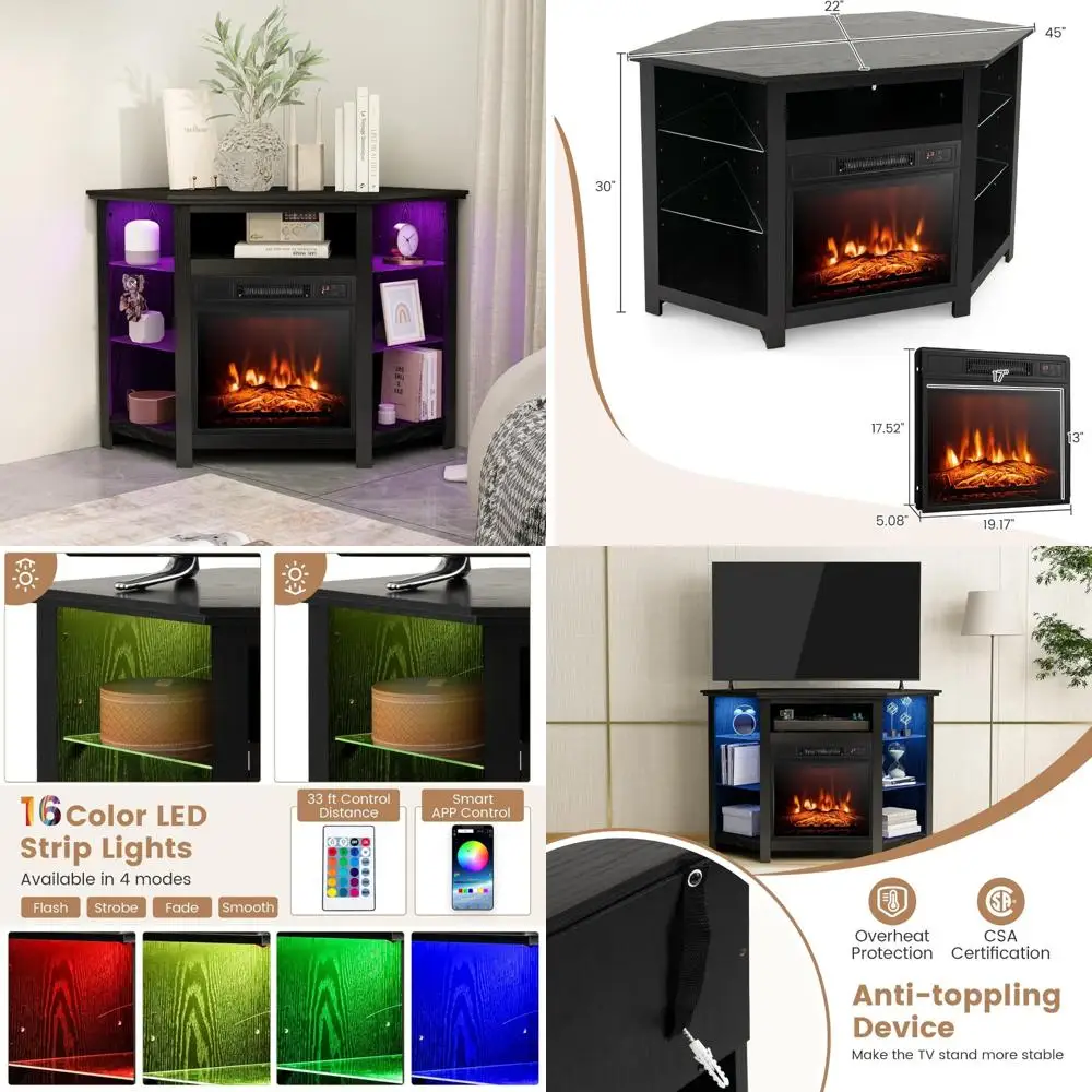 

45 Electric Fireplace TV Stand, Entertainment Center with Adjustable Shelves, 3 Brightness Levels