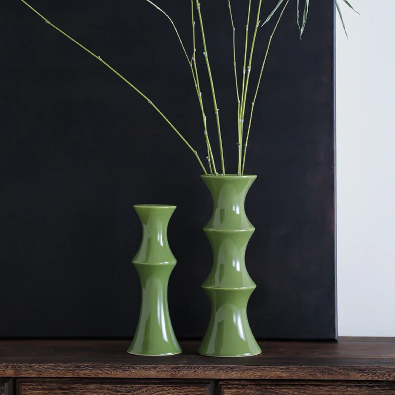 Retro Ceramic Bamboo Hydroponic Flower Vase Vintage Tabletop Decor Vintage Style Flower Arrangement for Home Decor