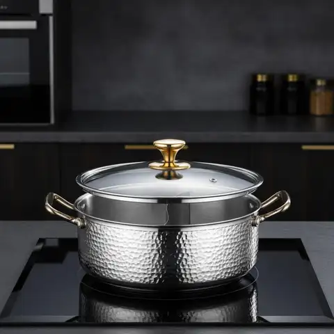 Two Flavor Shabu Hot Pot Stainless Steel with Tempered Lid and Side Grips for Stove Top Meals