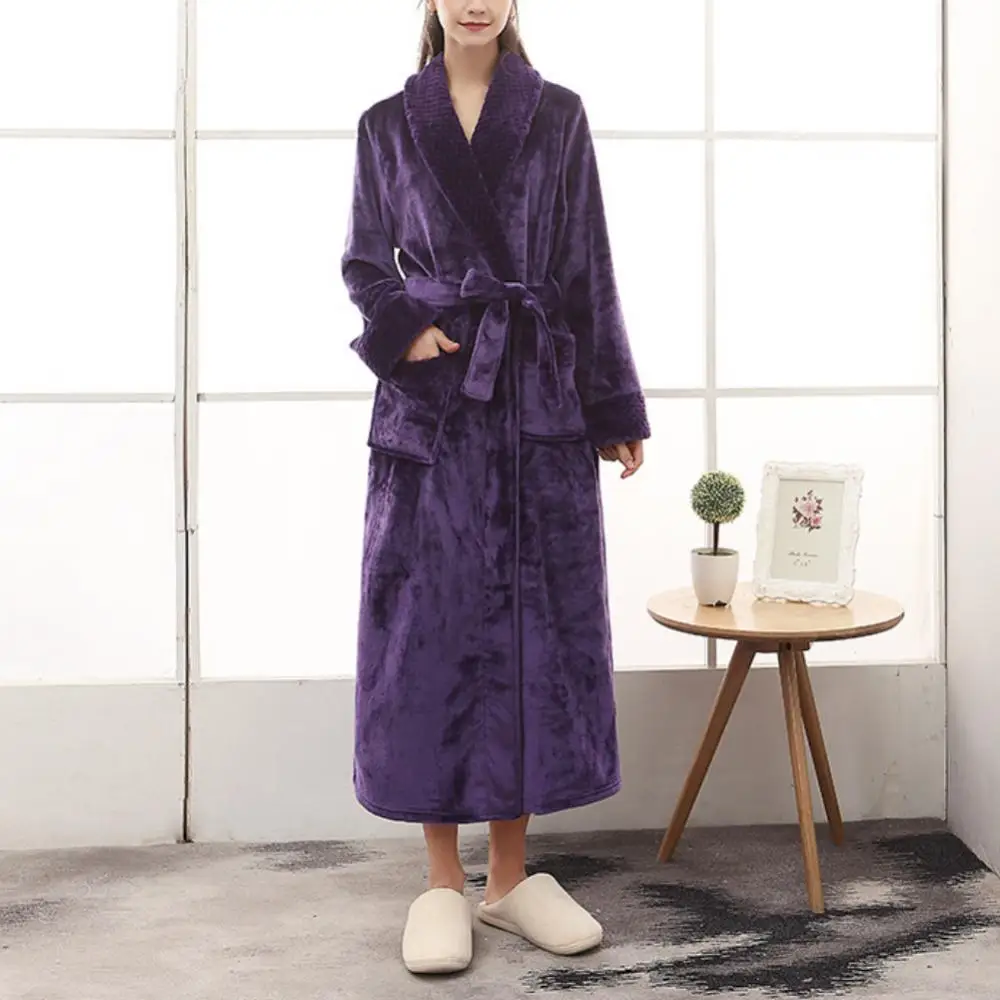 Women Flannel Bathrobe Winter Warm Casual Robe Sleepwear Long Sleeve Plush Shawl Male Bath Robe Lounge Nightgown Home Clothes