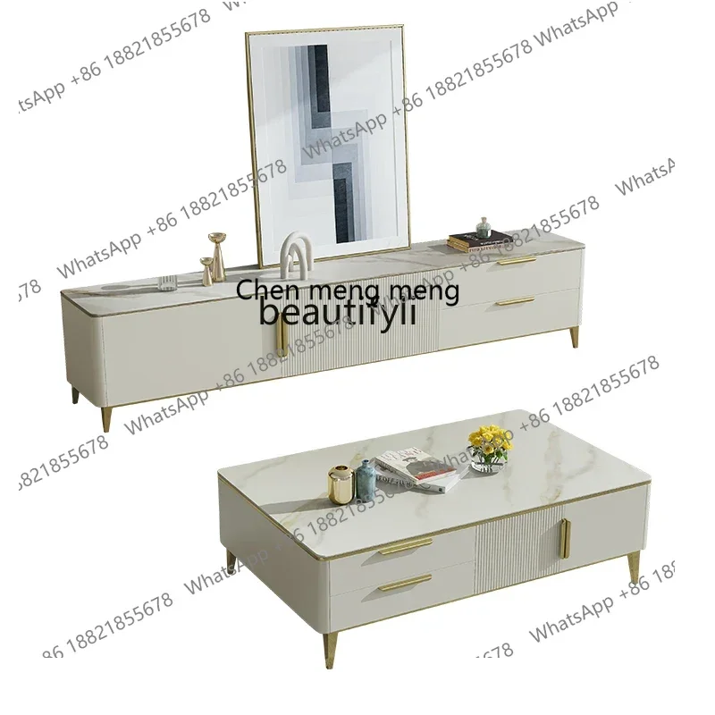 

xz1Light Luxury Matte Stone Plate Paint Surface Coffee Table TV Cabinet Combination Italian Living Room Home Storage Floor Cabin