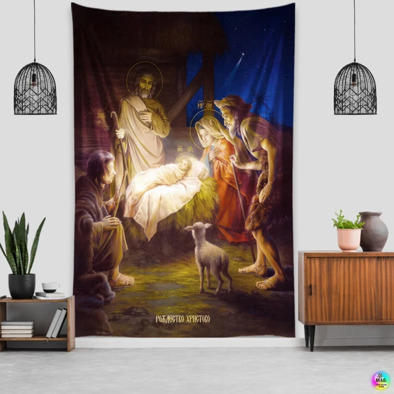 VIKAMA Nativity Jesus Christian Tapestry Wall Hanging, 6 Designs, Wall Decor for Bedroom Living Room Dorm