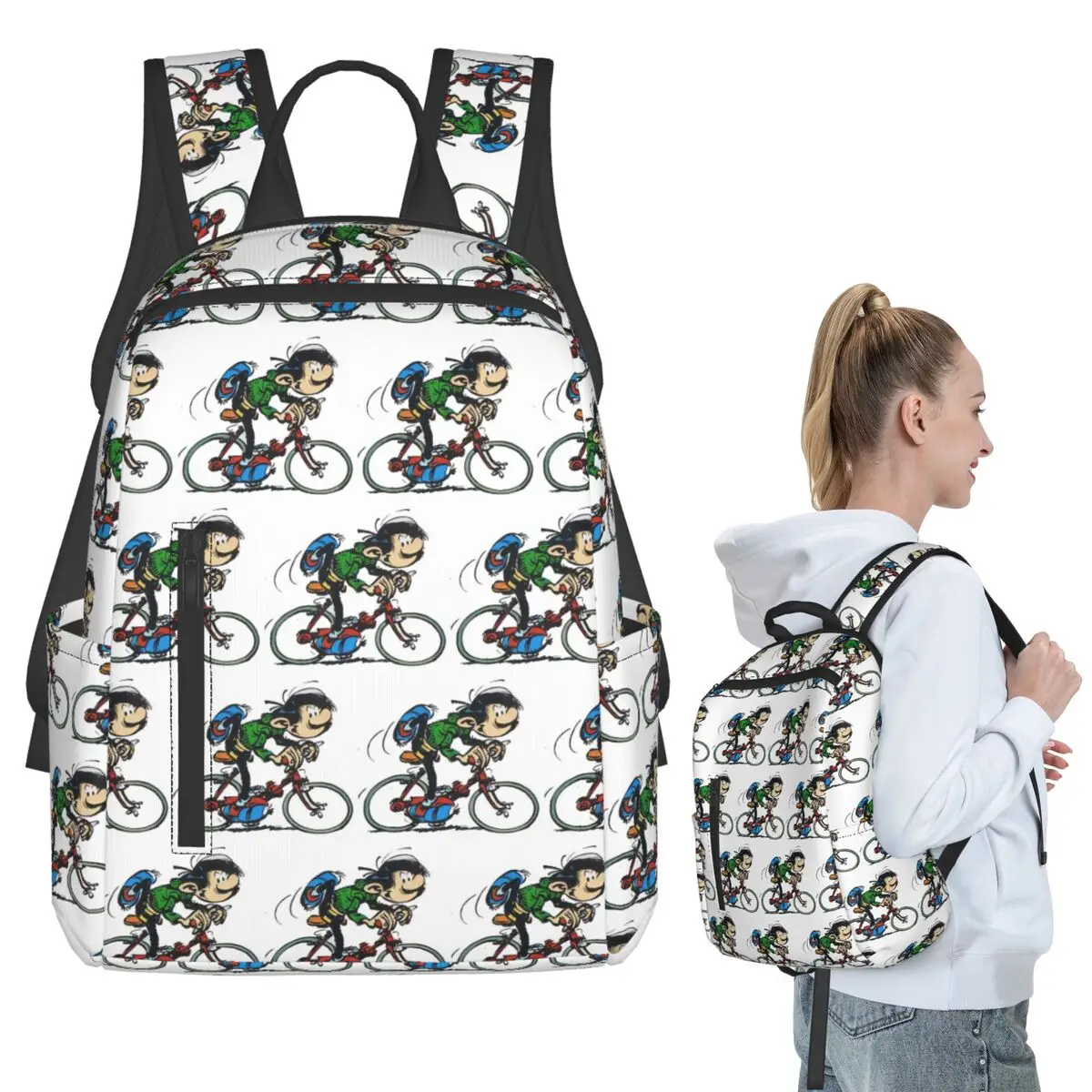 

Gaston Lagaffe Big Ben Head Backpack Student BookBag Kids School Bag Computer Shoulder Bags Men Women