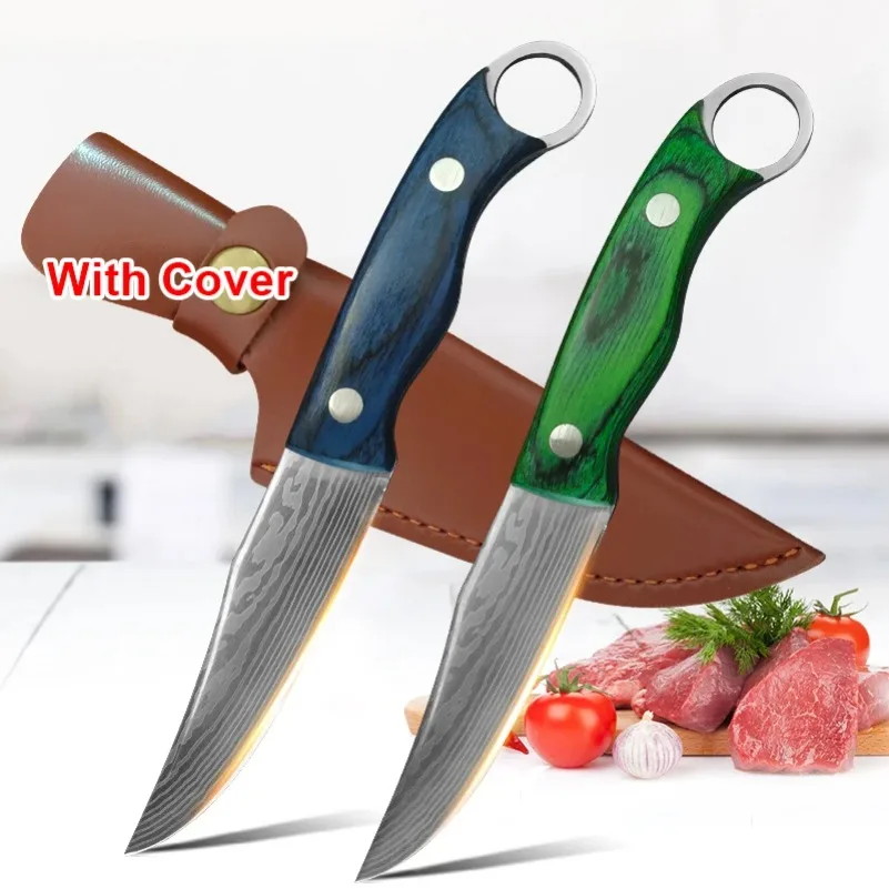 Laser Damaskus Kochmesser Hackmesser Fleisch Gemüse BBQ Schneiden Fisch Küchenmesser Holzgriff Edelstahl Boning Obstmesser