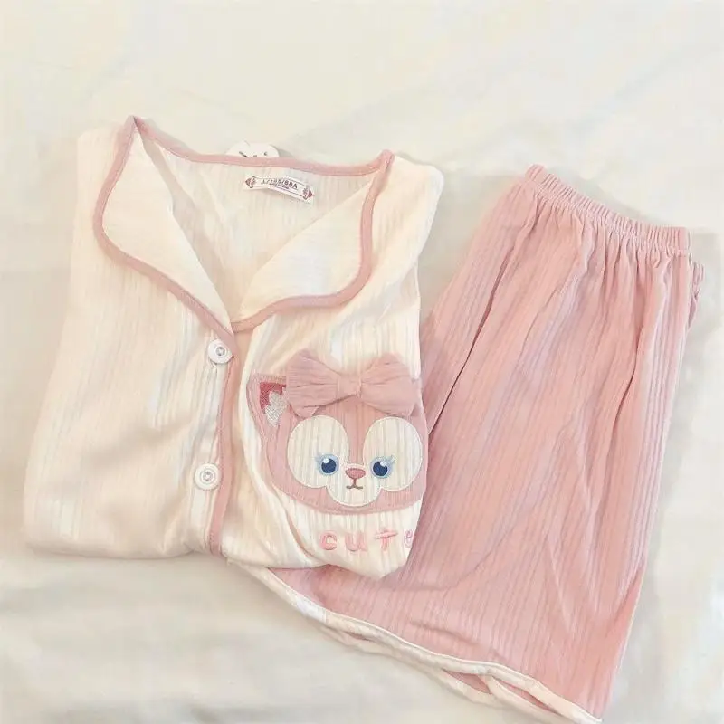 Miniso Series Hello Kitty Cinnamoroll Linabell Kawaii Summer Women's Pajama Set Cartoon Casual Home Wear Short Sleeve Shorts