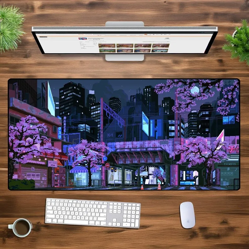 

Gaming Deskmat XXL Desktop Mouse Pad, Cute Anime Japanese City Home Office Minimalist Gift Mousepad,computer PC Gaming Mouse Pad