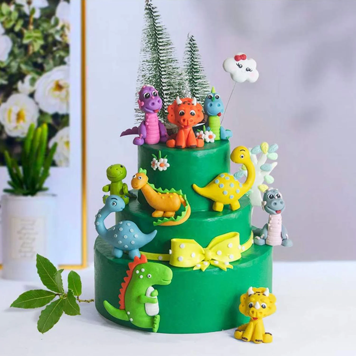 19pcs Dinosaur Theme Party Cake Toppers Kit Dinosaur Jungle Safari Birthday Party Decorations Boy Dinosaur Cake Decorations