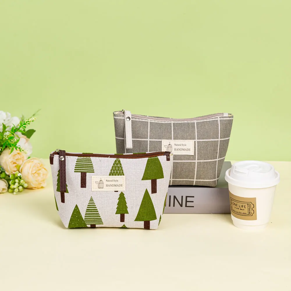 Fashion two-piece canvas cosmetic bag Portable storage wallet Multi functional travel ladies' makeup bag