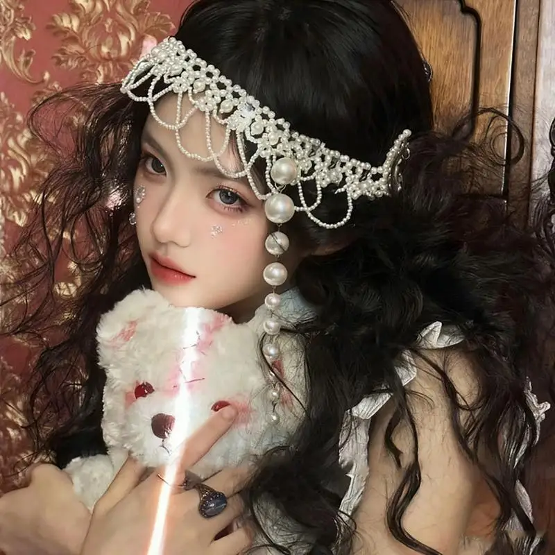 New White Beaded Headdress French Style Pearl Bridal Headwear Wedding Elegant Hair Jewelry Photography Accessories