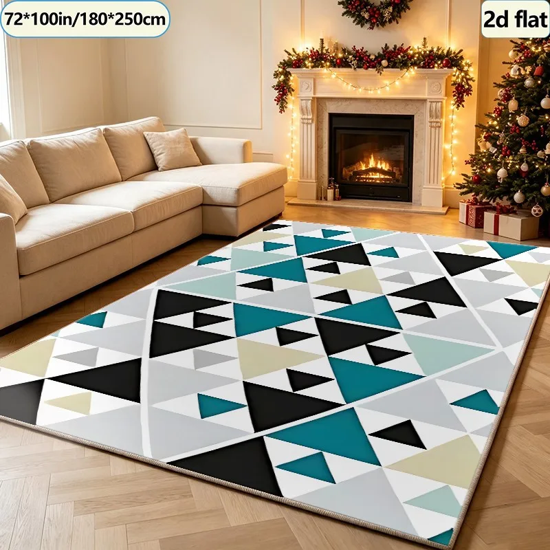 Modern Teal Green Black Triangle Geometric Carpet, Minimalist Boho Style Rug, Suitable for Living Room Bedroom Home Interior Decoration