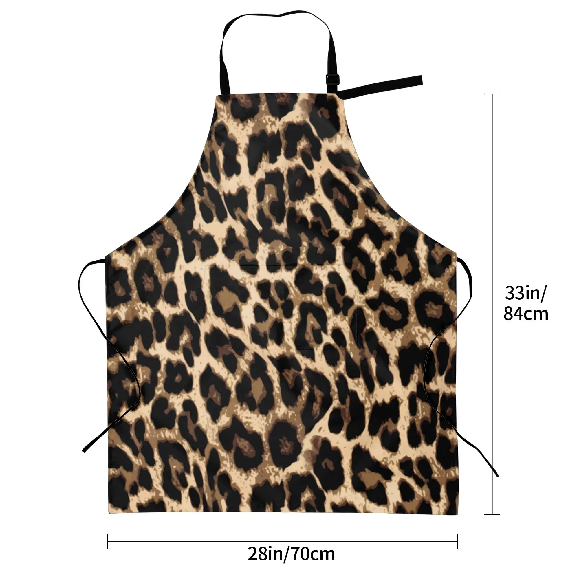 Delantales de piel de leopardo para hombres y mujeres, delantal con bolsillos para cocinar, hornear, cocina, Chef