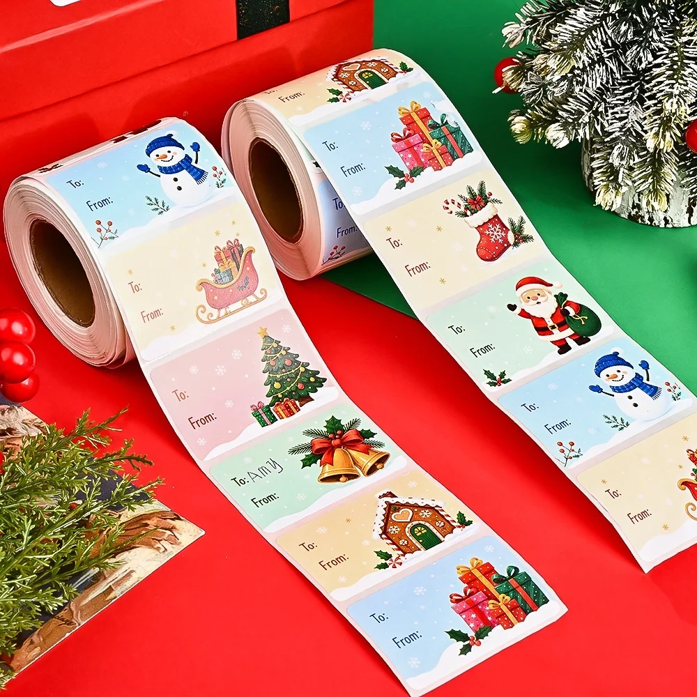 1000pcs 4x6CM Christmas Stickers Santa Claus Christmas Tree Snowman Elk Gifts Pattern Stickers for Christmas Greeting Cards Decor DIY Handcrafts Supplies