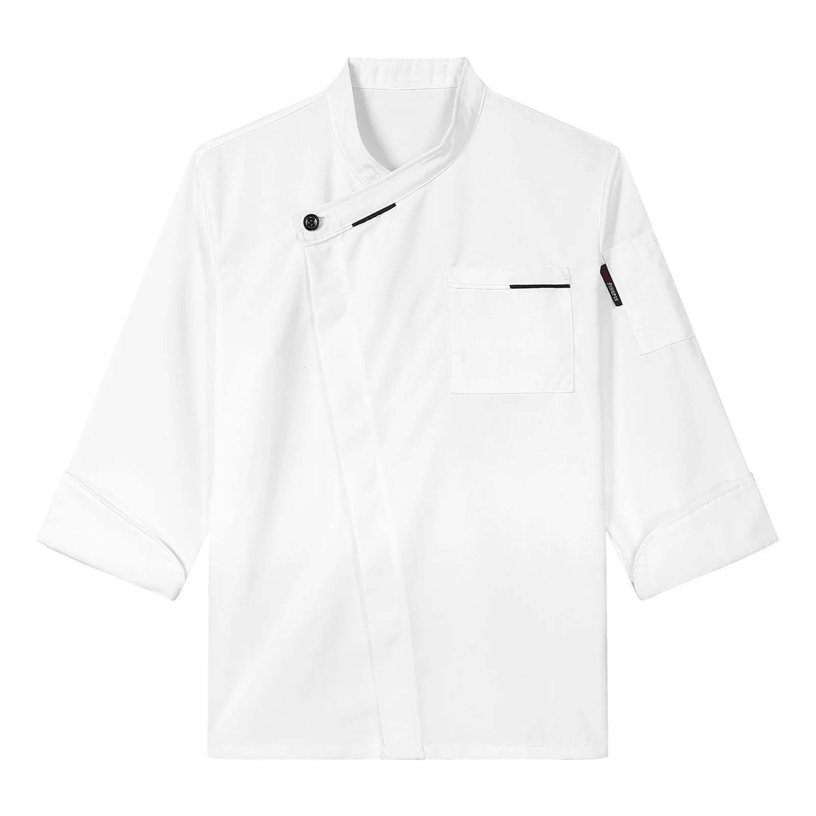 Uniforme de Chef con cuello cruzado para hombre y mujer, chaqueta de cocinero, abrigo de servicio de comida para cocina, restaurante, Hotel, cantina, café, cafetería, panadería