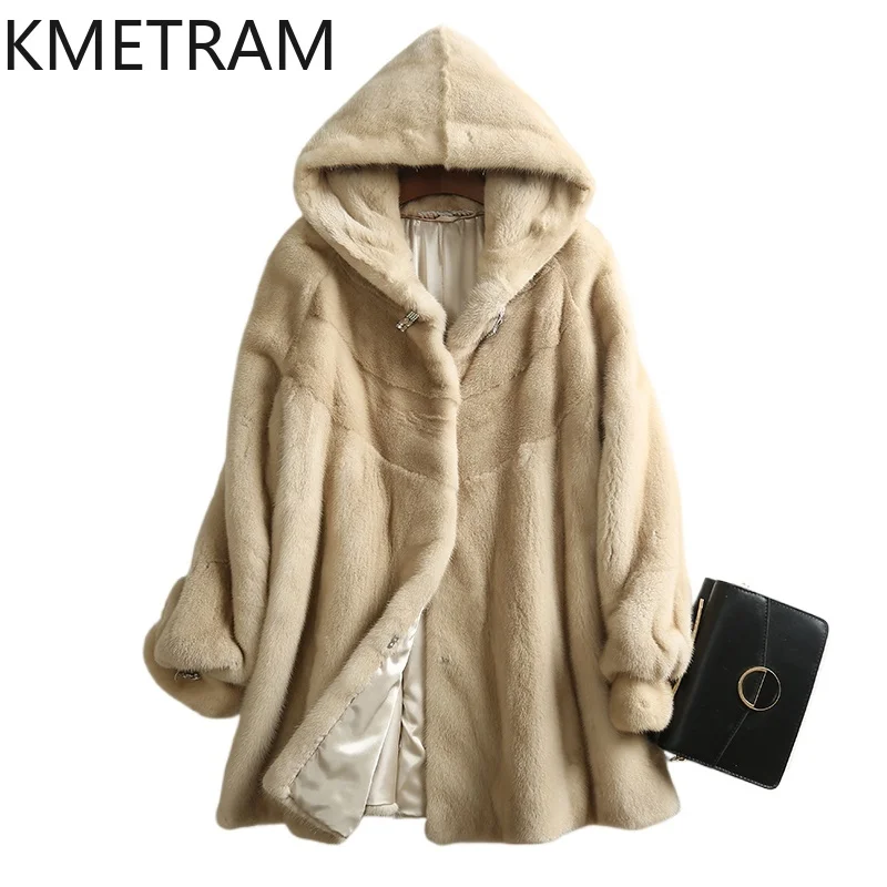 KMETRAM 100% Whole Mink Fur Jacket Woman High Quality Real Mink Fur Coat with Hood Winter Coats Women Clothing 2025 Fourrure