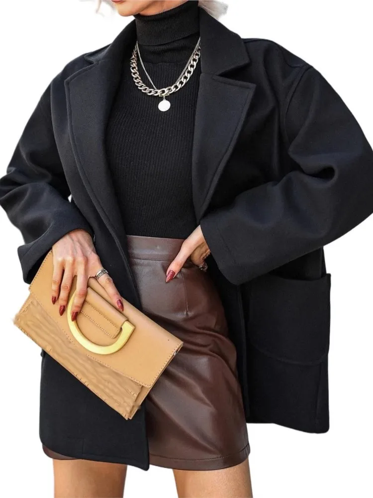 

Fashion Office Coat For Women Elegant Solid Button Long Sleeve Turn-down Collar Coats Tops Lady Autumn Winter Women's Clothing