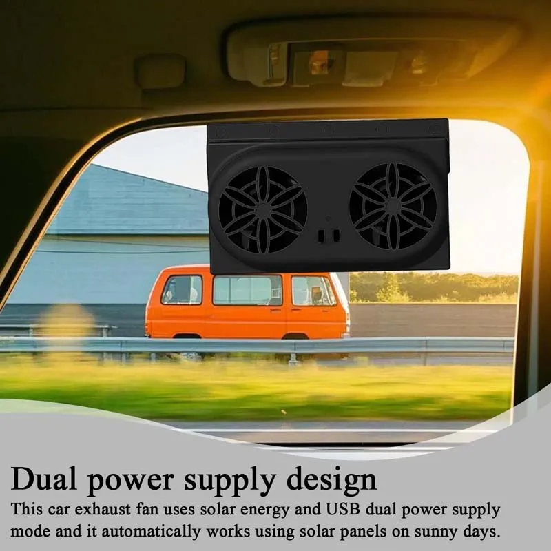New Popular Solar Portable Two Fan Cooling Interior Car Solar Powered Auto Fan Ventilation Cool Solar Electric Car Fan