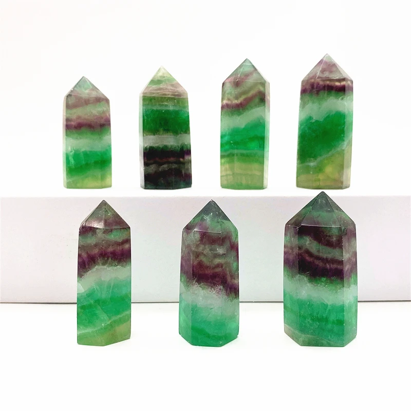 1PC 1pc Natural Fluorite Hexagonal Column Crystal Point Healing Wand Mineral Crystal Home Decoration Stone Handmade Ornament