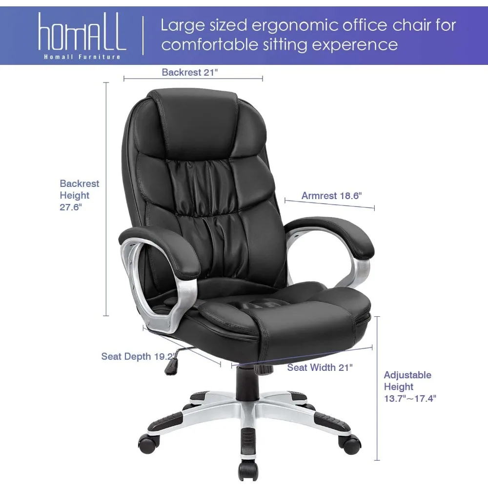 Office Chair High Back Computer Desk Chair,PU Leather Adjustable Height Modern Executive Swivel Task Chair with Padded Armrests