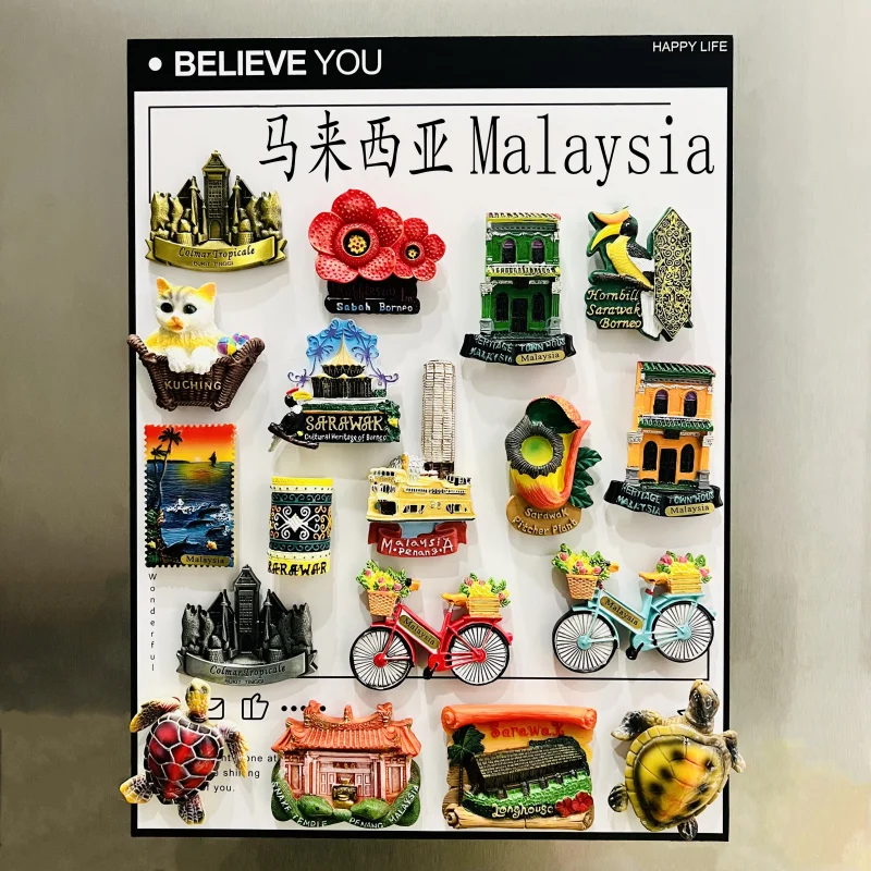 Malaysia 3D Fridge Magnets Tourism Souvenir Resin Refrigerator Magnets Sticker Collection Handicraft Gift Decoration Articles