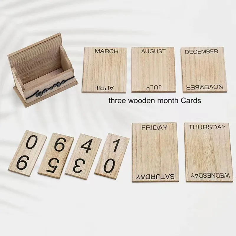 Wooden Perpetual Calendar Blocks Frame Countdown Card Display Home Office Table Ornaments Wedding Decorations Photography Props