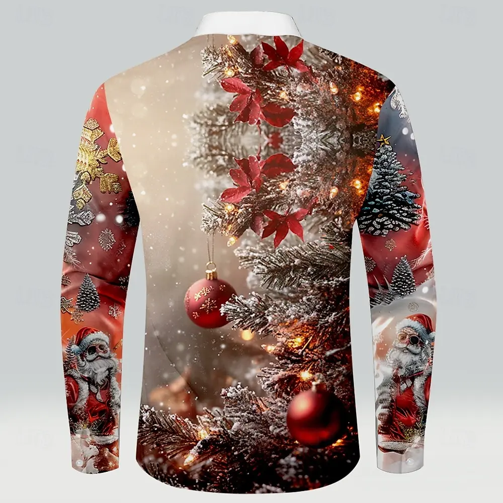 Ice and Snow Man Christmas Shirt Long Sleeve High end Men\'s Shirt Fashionable Daily Street 3D Printing Cool Hot Selling Santa Cl