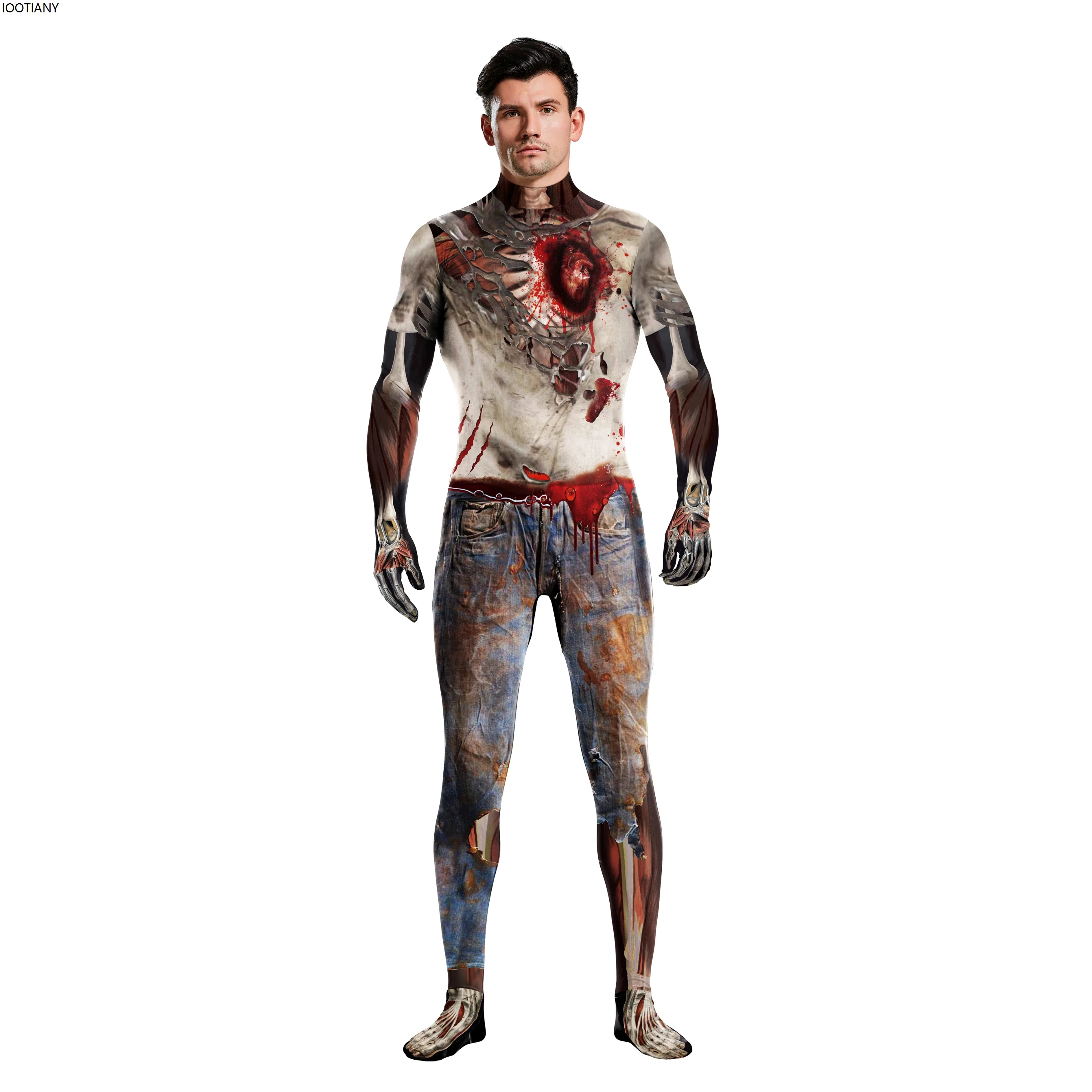 Zombie Cosplay Combinaison pour Hommes et Femmes, Halloween, Horror Party, Vampire Py Play, Couple Drum Suit, Festival Zentai Imbibé, Rave Catsuit, Nouveau