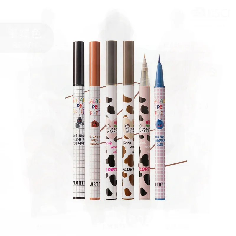Flortte Silkworm Pen Eyeliner liquide pointe Ultra-fine colle de maquillage marron longue durée pour Eye Liner Kit d'apprentissage d'ombre universelle