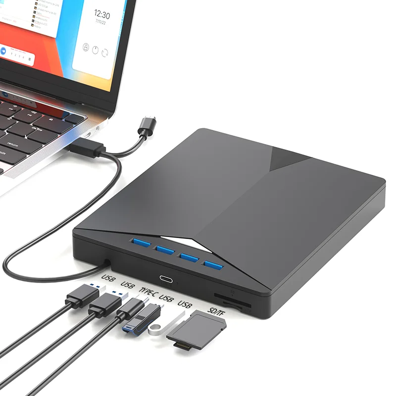 

The Latest Multifunctional DVD RW Burner for Laptop Use with Four USB Ports One Type C Interface SD/TF Card Slots
