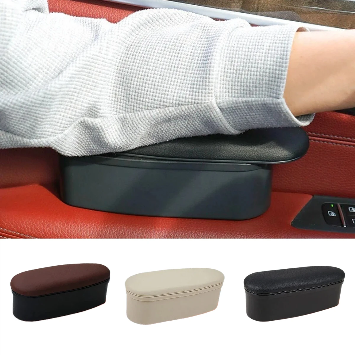 

Leather Car Door Elbow Support Heightened Ergonomic Armrest Pad With Storage Universal Interior Accessories