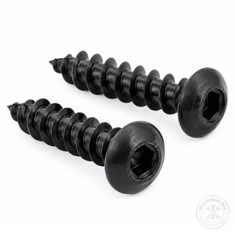 High Strength Grade 8 Black Oxide Pan Head Hex Socket Self‑Tapping Screws Carbon Steel M3‑M6 Wood Furniture Cabinet DIY Fastener
