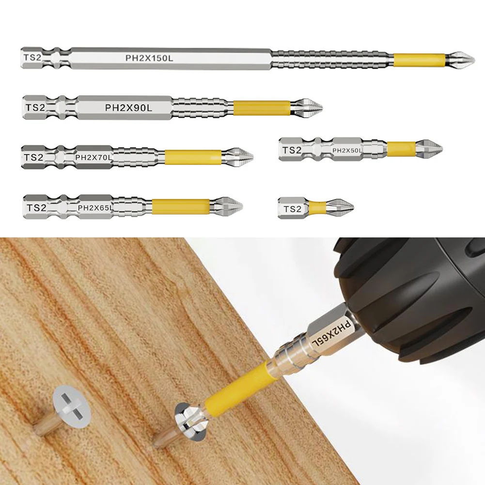 1/6 個高硬度と強力な磁気ビット 25-150 ミリメートルノンスリップクロスドライバービットヘッド PH2 ツール電動ハンドドリルネジ
