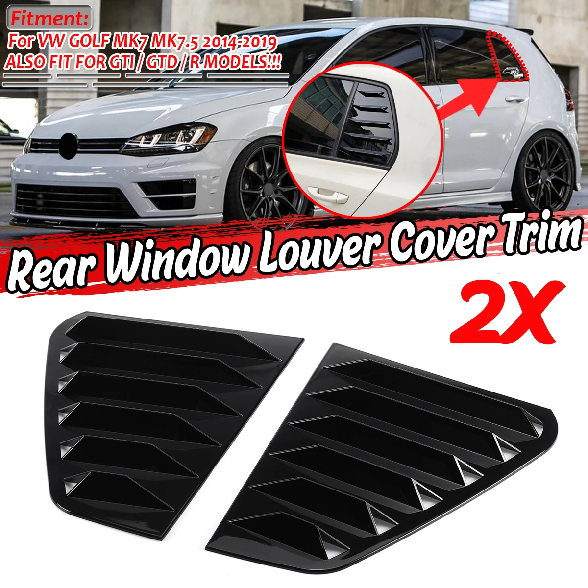 Pair Car Rear Window Shutter Cover Trim Window Louver Side Vent Trim For Volkswagen VW GOLF 7 GOLF 7.5 MK7/7.5 GTI GTD R MODELS