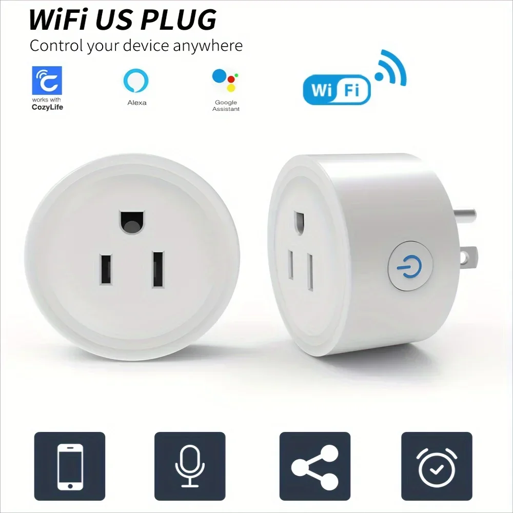 Smart WiFi Outlet Socket 10A US Plug Voice Control Alexa/Google Home Remote App Control Timer Countdown Device Share 85V-265V