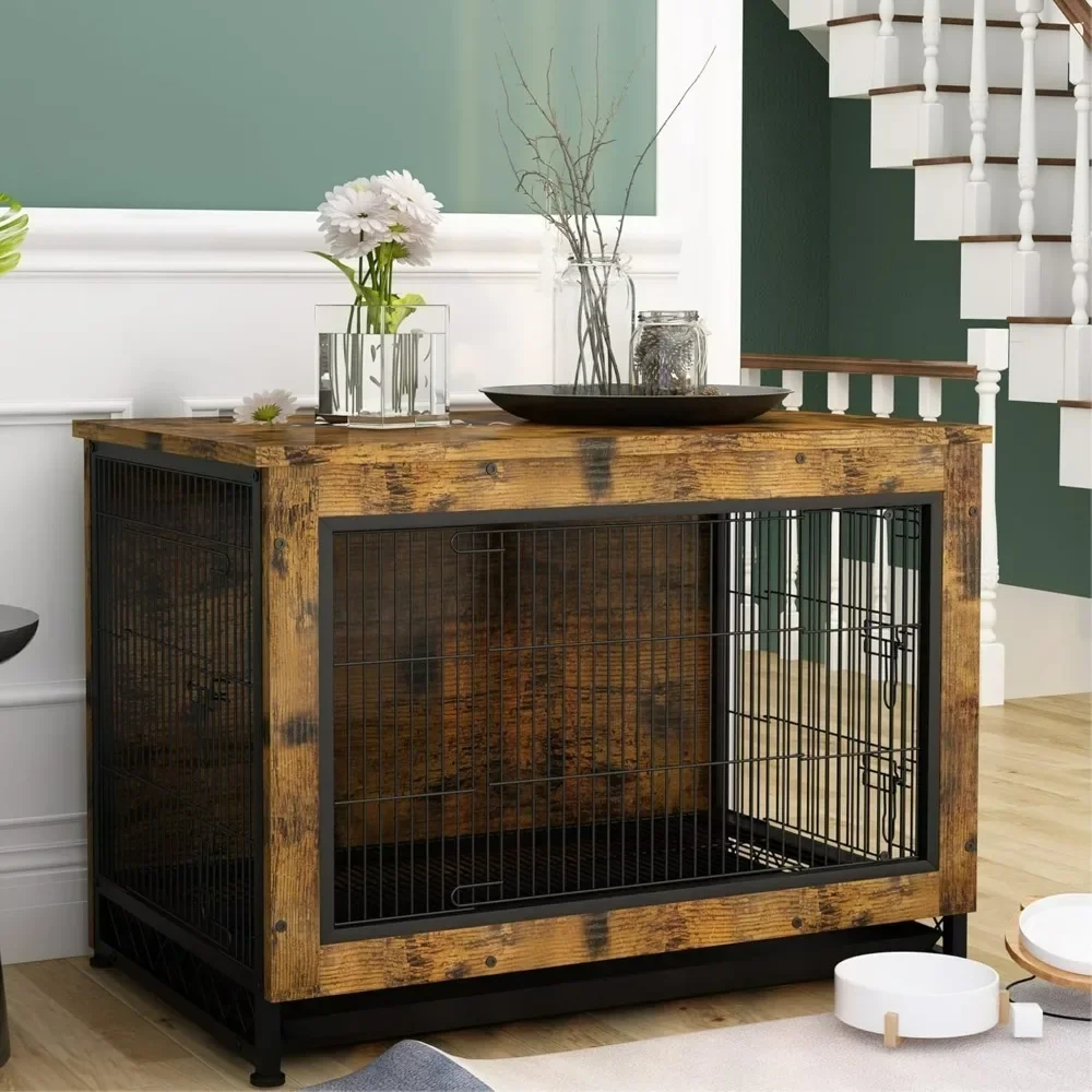 Dog Crate, Heavy Duty Crate End Table with Pull Out Tray for Large and 3 Door Pet Kennel Indoor Furniture, Dog Crate