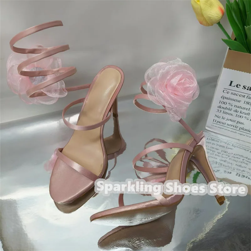 

Romantic Rose Decor Ankel Cross Strap Women Sandals Summer Peep Toe High Heel Slip-on Pumps Ladies Narrow Band Gladiator Shoes