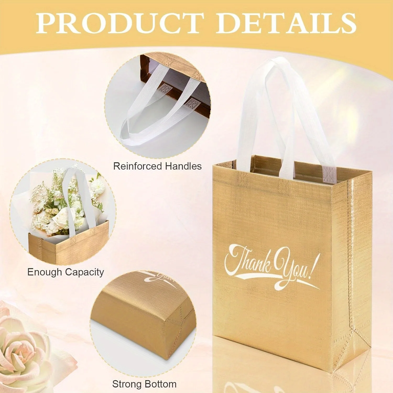 24/48 Pcs Non-Woven Reusable Folding Gift Bags with Handles, 10x8x4 Inches for Business, Wedding, Holiday, Graduation Gifts