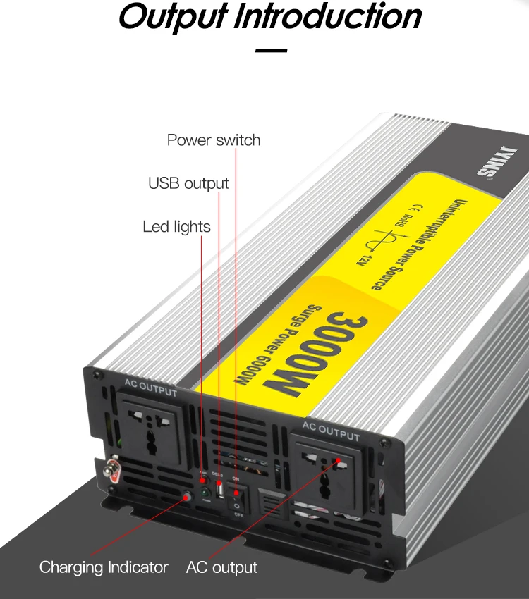 3000W DC To AC Power Inverter With LED Display 12V 24V Charger Dc Ac Inverter