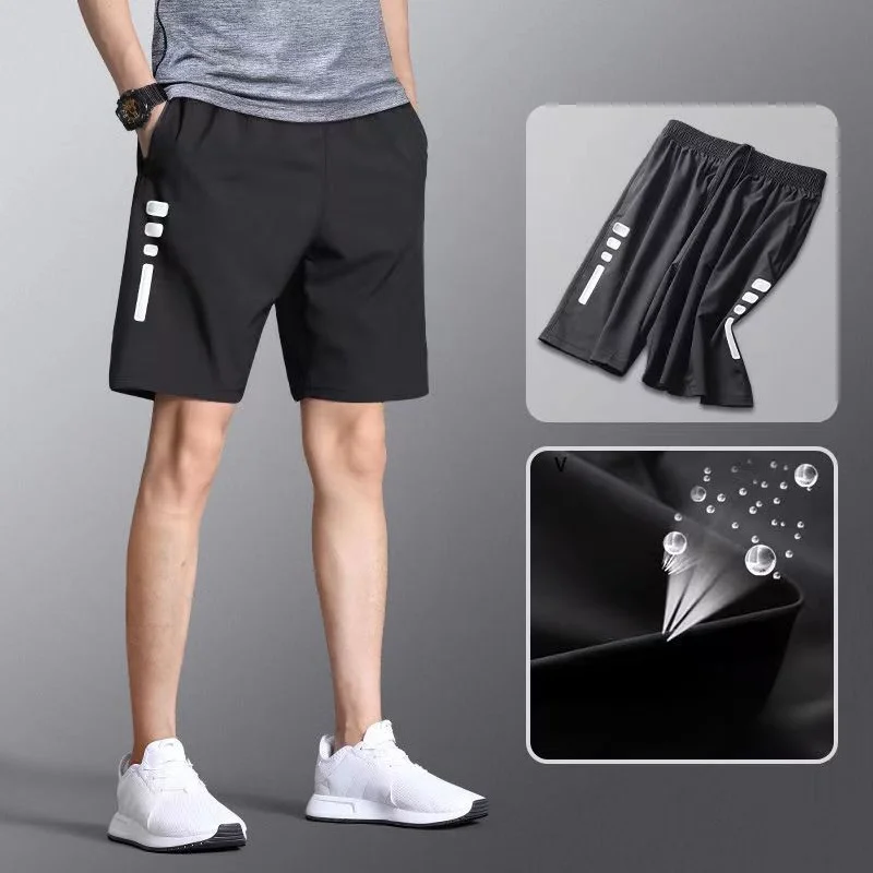 Summer Men's Black Basic Print Sports Shorts, Loose‑Fitting Breathable Quick‑Dry Casual Fitness Running Shorts