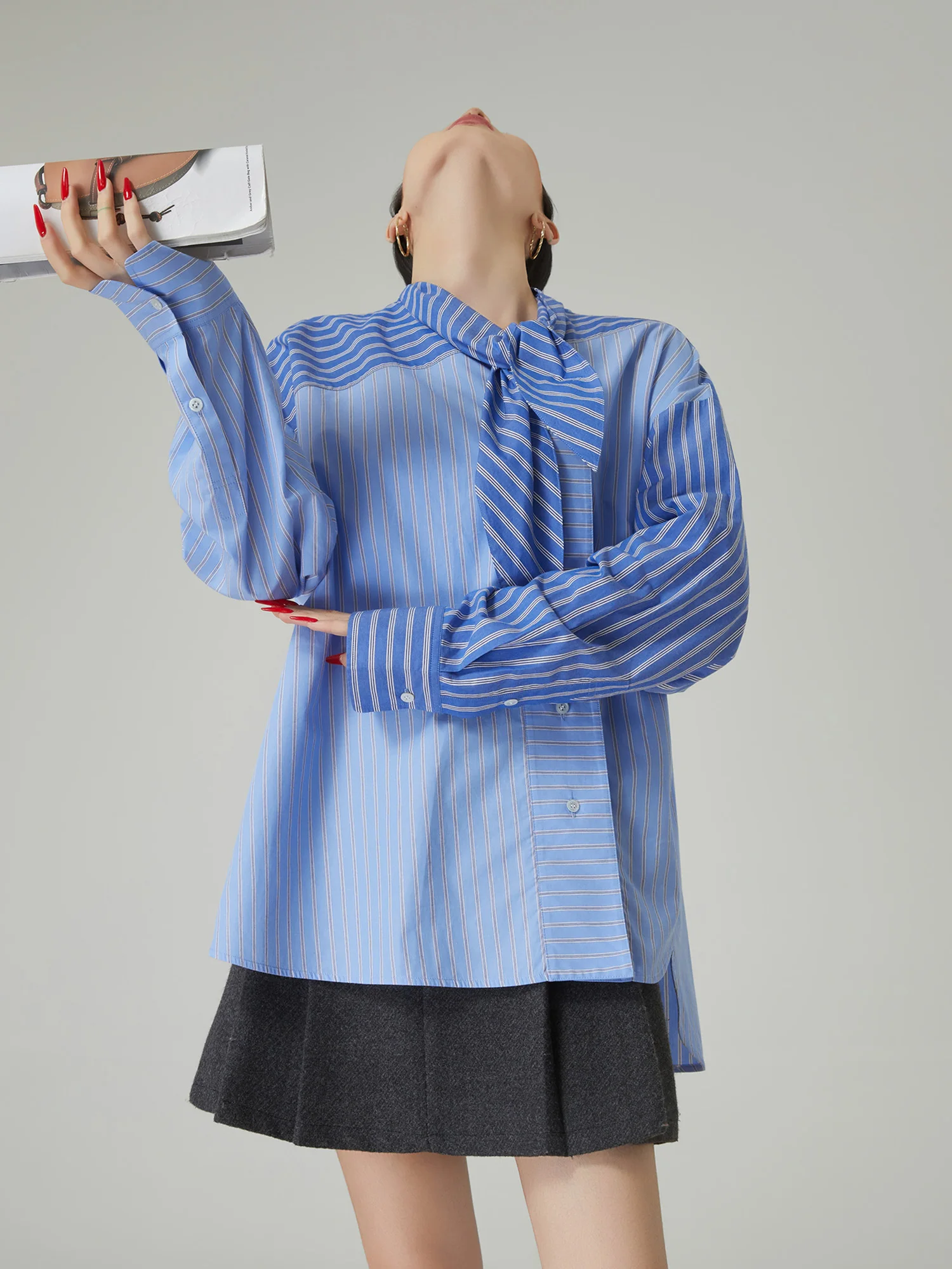 

Blue Color Blo irt Women's Loose Fit Korean Sle Spring Summer New Faion Collar Tie Dyeing Top Layering Versatile Uppe...