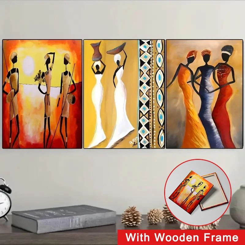 

Framed Retro Classic Art Poster African Culture Art Vintage Abstract Wall Art Canvas Print Painting Home Decor for Living Room