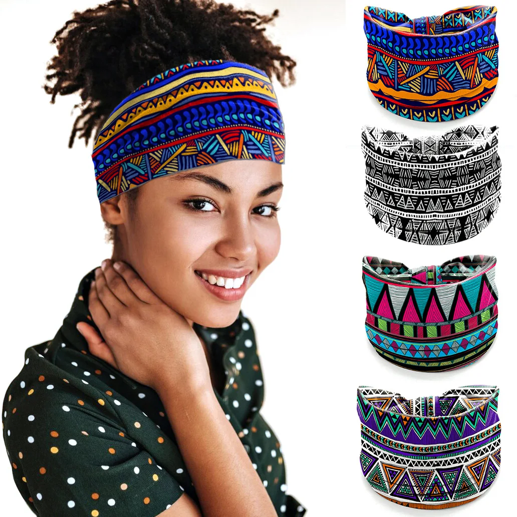 Boho Knotted Headband Women Wide Non Slip Hair Band Elastic Sports Headwear Yoga Hair Band Workout Headwrap Hair Accessories