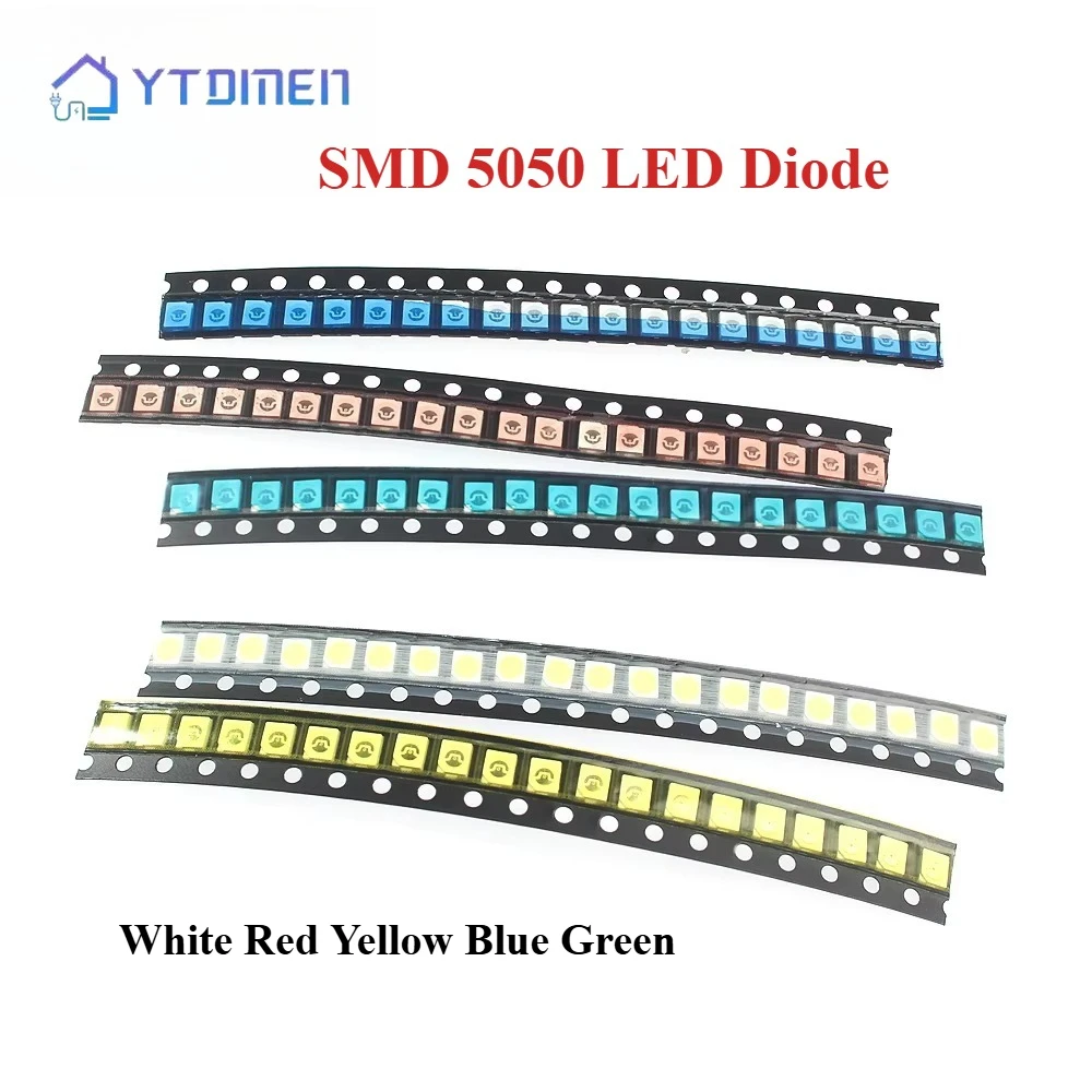 100 고휘도 다이오드 SMD 5050 LED 다이오드 분류 키트 5 색 흰색 빨간색 노란색 녹색 파란색 LED 발광 다이오드