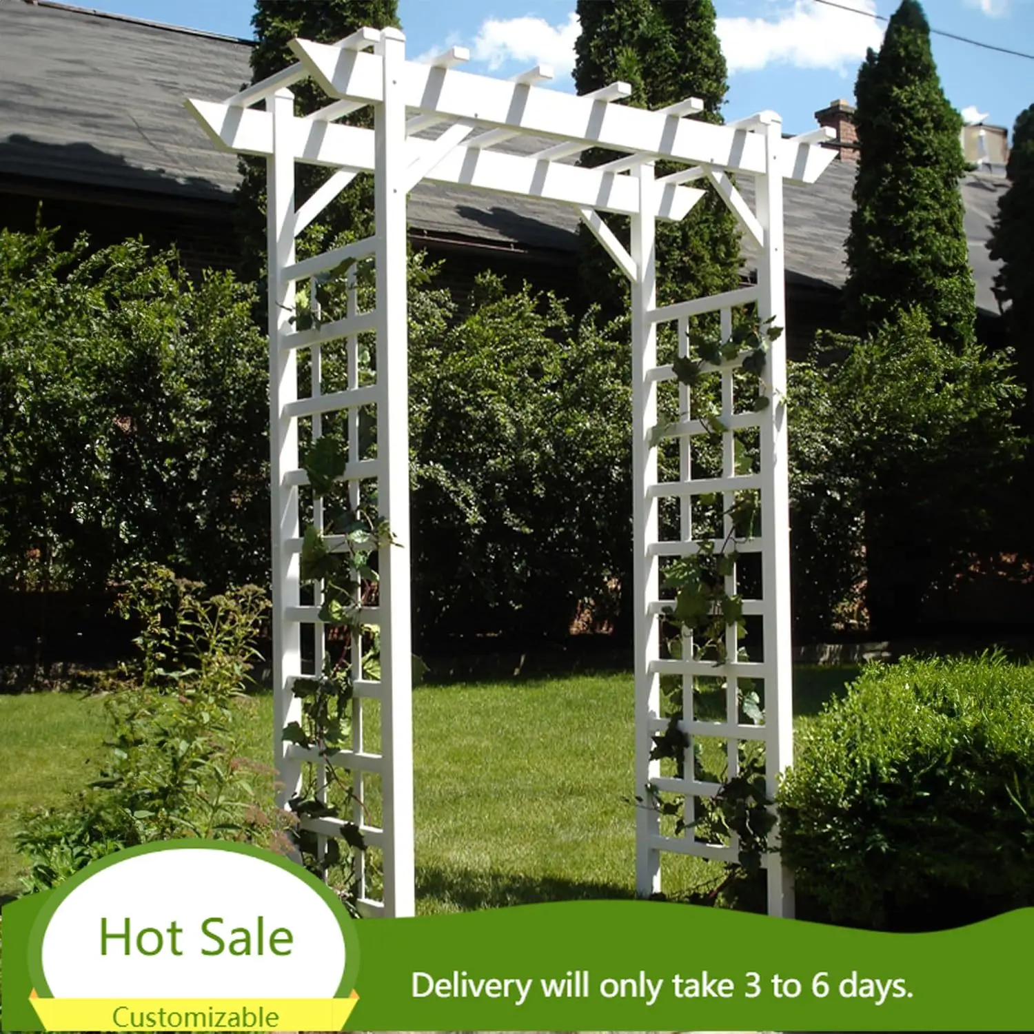 Providence Arbor, Vinyl Garden Archway for Outdoors, 64