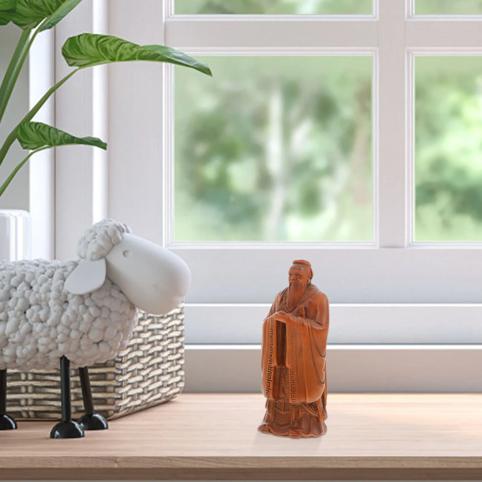 

Boxwood Confucius Statue Wood Carving Ornament Desktop Decor Home Office Adornment Lightweight Beautiful Fashion Art