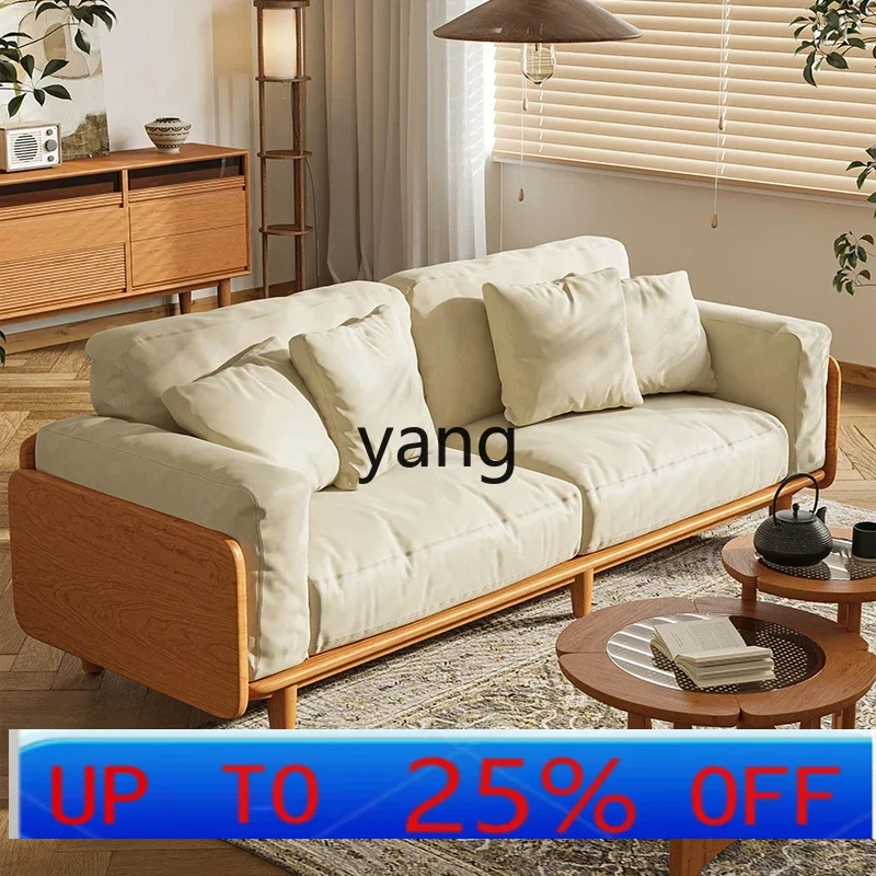 

LHH solid wood sofa leather art technology fabric log color small apartment living room new Chinese sofa