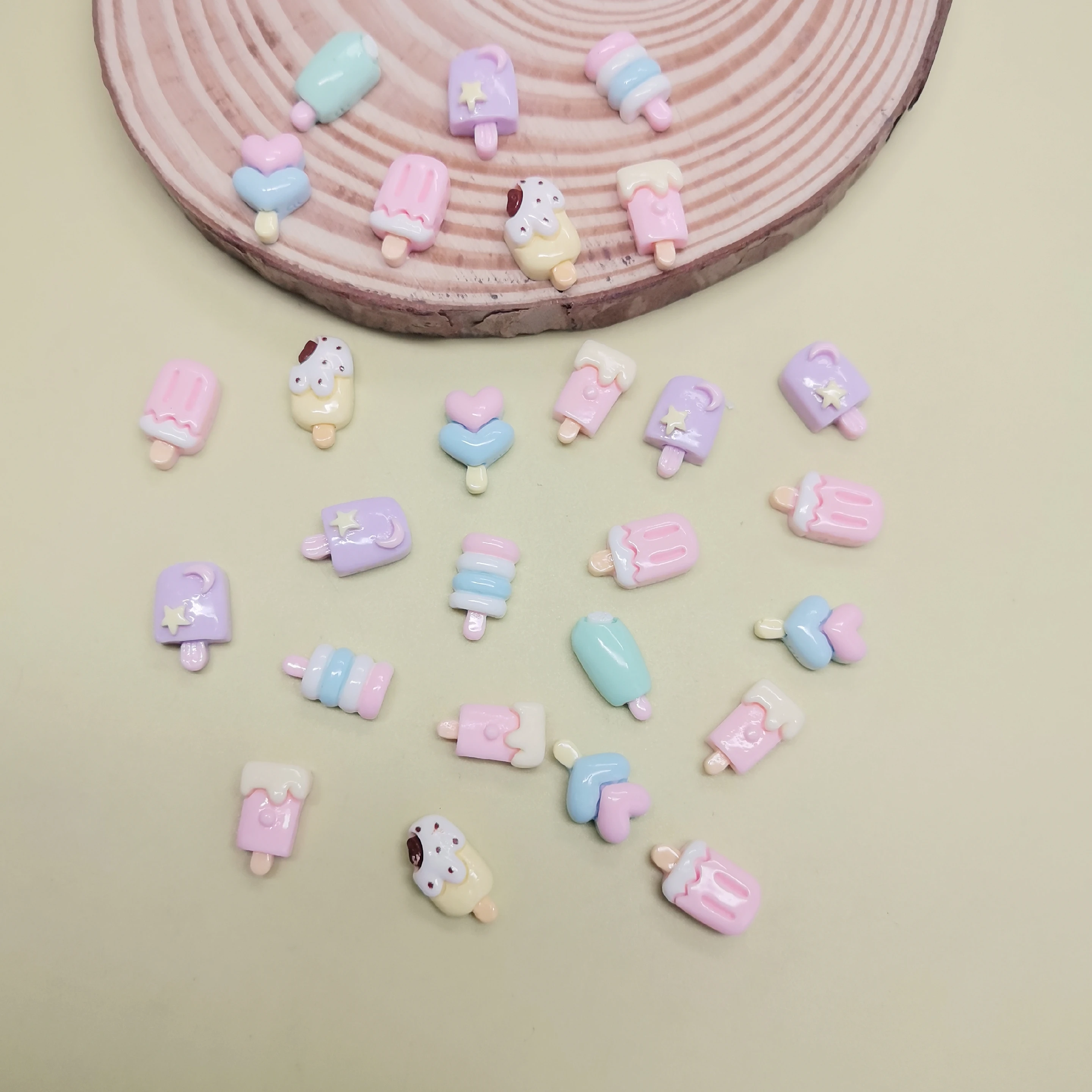 Cute Resin Cartoon Hearts Stars Chocolate Popsicles Flat Back Manicure Parts Embellishments For Hair Bows Accessories