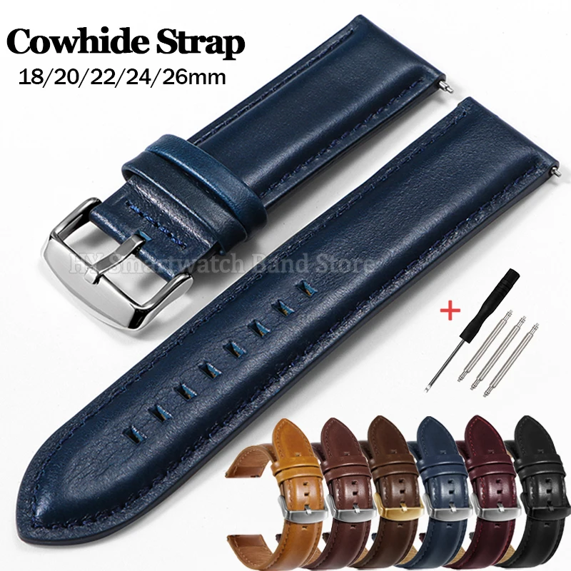 18mm 20mm 22mm 24mm 26mm Cowhide Watch Strap for Seiko for Omega for DW Wrist Band Vintage Leather Bracelet Quick Release Strap